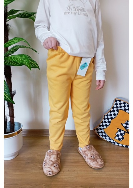 Çocuk Sarı 2 Iplik Şardonlu Paçası Lastikli Kışlık Eşofman Altı fırsatları