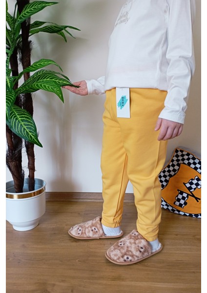 Çocuk Sarı 2 Iplik Şardonlu Paçası Lastikli Kışlık Eşofman Altı indirimleri