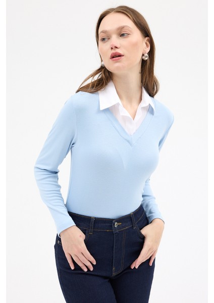 8198A Gömlek Yaka Bluz Mavi fiyatları