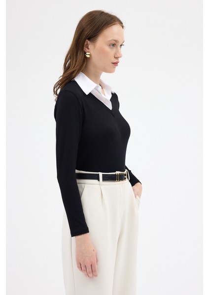 8198A Gömlek Yaka Bluz Siyah fırsatları