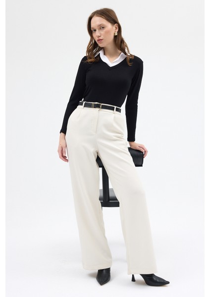 8198A Gömlek Yaka Bluz Siyah