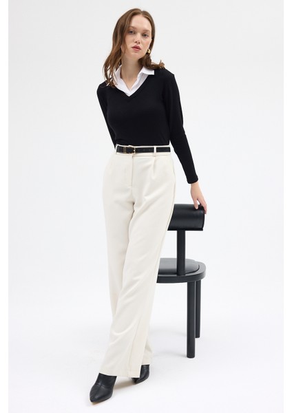 8198A Gömlek Yaka Bluz Siyah