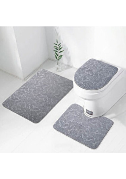 3’lü Krem Ultrasoft Desenli Klozet Takımı Banyo Halısı Paspas Seti indirimleri