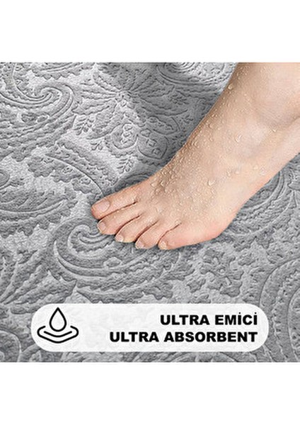 3’lü Krem Ultrasoft Desenli Klozet Takımı Banyo Halısı Paspas Seti