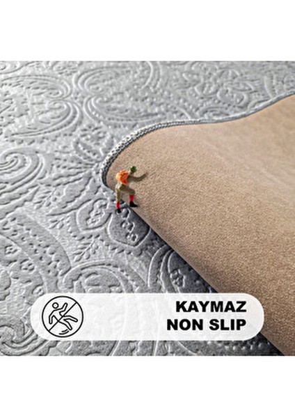 3’lü Krem Ultrasoft Desenli Klozet Takımı Banyo Halısı Paspas Seti