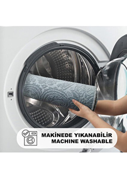 3’lü Krem Ultrasoft Desenli Klozet Takımı Banyo Halısı Paspas Seti