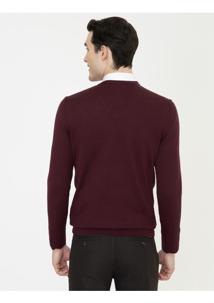 Erkek Bordo Slim Fit V Yaka Basic Triko Kazak 50248554-VR014 fırsatları