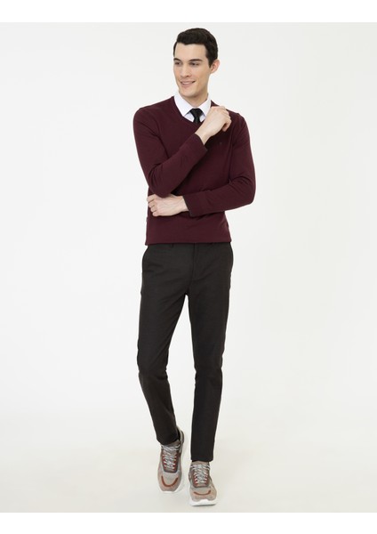 Erkek Bordo Slim Fit V Yaka Basic Triko Kazak 50248554-VR014 indirimleri