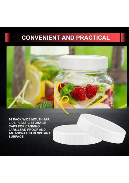 16 Paket Geniş Ağız Kavanoz Kapakları Konserve Kavanozları Için Plastik Depolama Kapakları Sızdırmaz ve Çizik Önleyici Dirençli Yüzey (Yurt Dışından) indirimleri