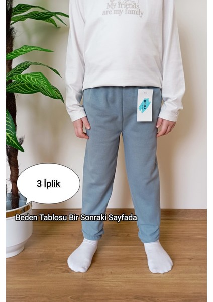 Çocuk Kozmik Mavi 3 Iplik Paçası Lastikli Kışlık Eşofman Altı