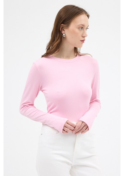 Pembe Premium/Viskoz Yumuşak Kumaşlı Parmak Geçmeli Crop Bluz 8162A modelleri
