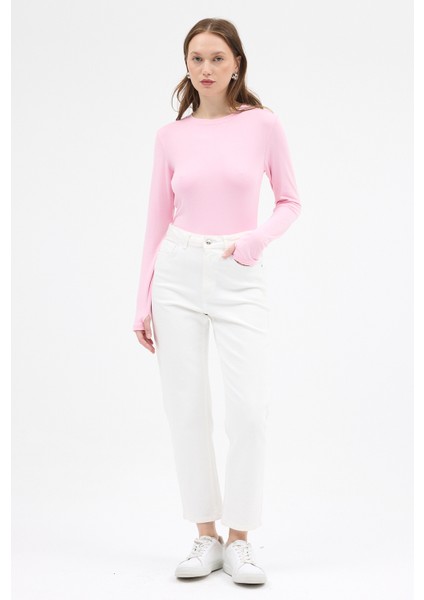 Pembe Premium/Viskoz Yumuşak Kumaşlı Parmak Geçmeli Crop Bluz 8162A fırsatları
