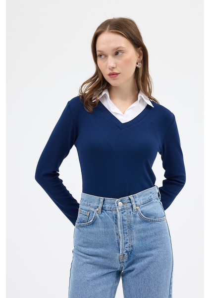 8198A Gömlek Yaka Bluz Laci