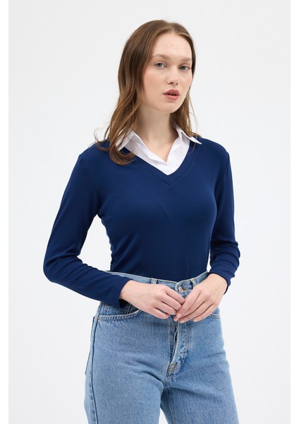 8198A Gömlek Yaka Bluz Laci