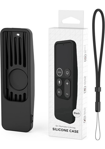 2017 Için Apple Tv Hd/4k Siri Siri Uzak Tv Siri Siri Uzaktan 1 Gen Kılıfı Airtag Tutucu Anti Slip Silikon Kapak Siyah (Yurt Dışından)