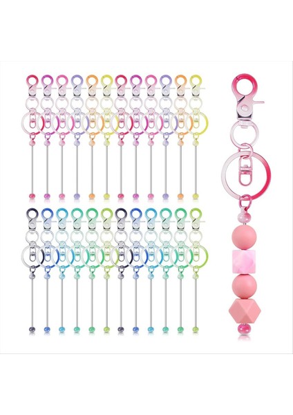 24 Adet Boncuklu Anahtarlıklar Dıy Boş Boncuklu Anahtar Zincir Yapım Kiti Için Kiti Dıy El Yapımı Ler Gösterildiği Gibi (Yurt Dışından)