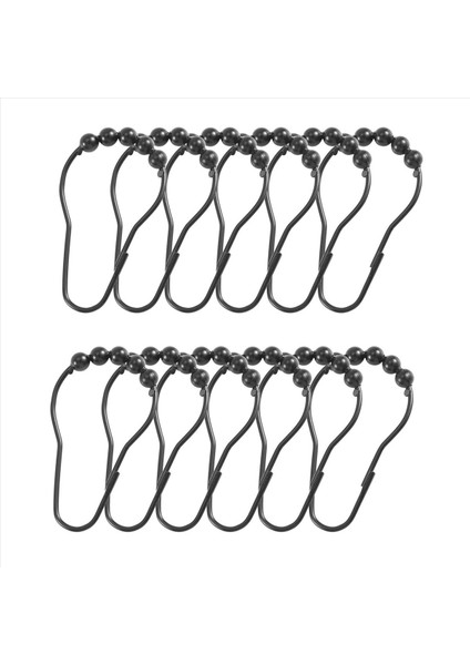 Duş Perdesi Kancaları Halkalar Metal Duş Perdesi Kancalar Banyo Için Duş Çubukları Için Perdeler 12 Siyah Set (Yurt Dışından)