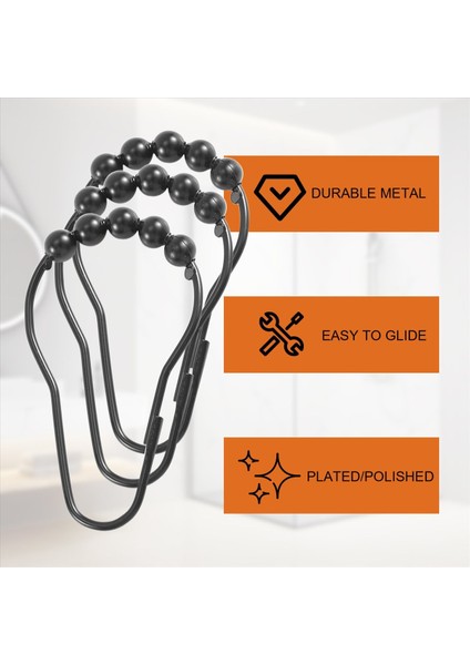 Duş Perdesi Kancaları Halkalar Metal Duş Perdesi Kancalar Banyo Için Duş Çubukları Için Perdeler 12 Siyah Set (Yurt Dışından) indirimleri