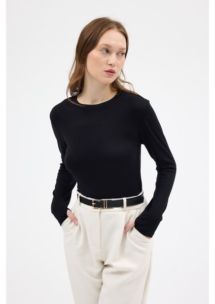 Siyah Premium/Viskoz Yumuşak Kumaşlı Parmak Geçmeli Crop Bluz 8162A fiyatları