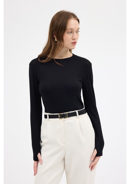 Siyah Premium/Viskoz Yumuşak Kumaşlı Parmak Geçmeli Crop Bluz 8162A modelleri