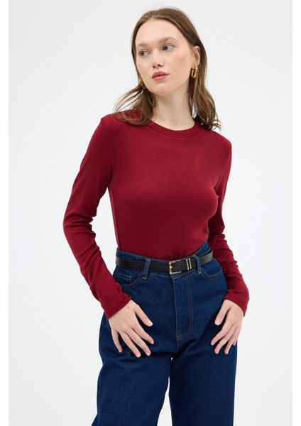 Bordo Premium/Viskoz Yumuşak Kumaşlı Parmak Geçmeli Crop Bluz 8162A fiyatları