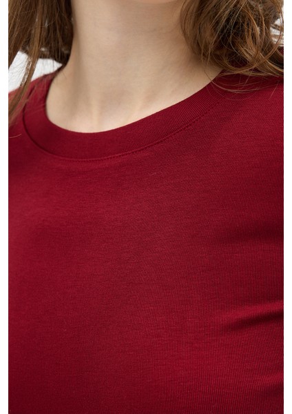 Bordo Premium/Viskoz Yumuşak Kumaşlı Parmak Geçmeli Crop Bluz 8162A indirimleri