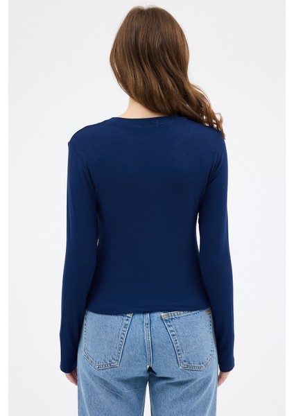 Laci Premium/Viskoz Yumuşak Kumaşlı Parmak Geçmeli Crop Bluz 8162A