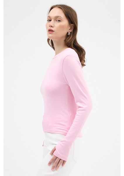 Pembe Premium/Viskoz Yumuşak Kumaşlı Parmak Geçmeli Crop Bluz 8162A