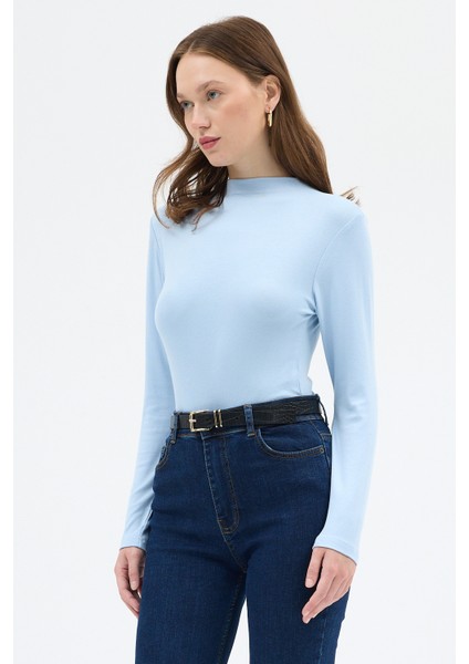 Mavi Yarım Boğaz Uzun Kollu Body 2069 modelleri