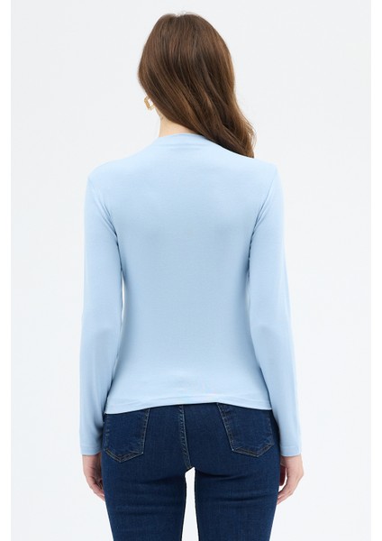Mavi Yarım Boğaz Uzun Kollu Body 2069