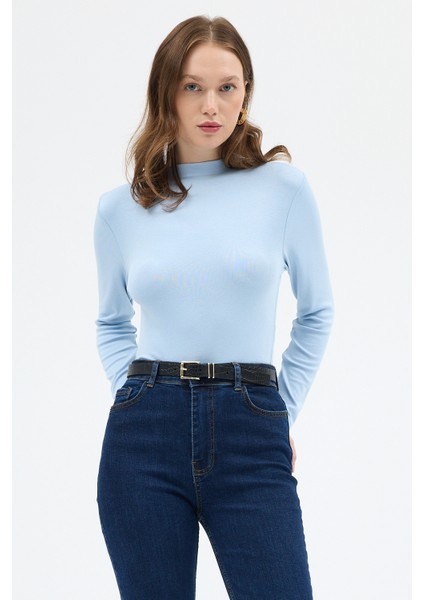 Mavi Yarım Boğaz Uzun Kollu Body 2069