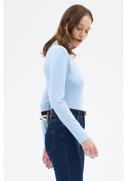 Mavi Yarım Boğaz Uzun Kollu Body 2069
