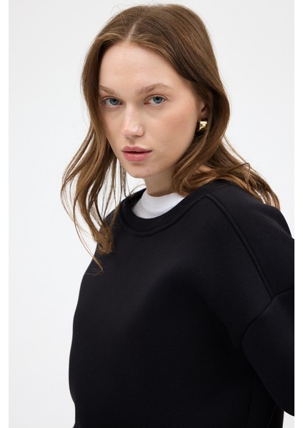 Siyah Kadın Crop Bisiklet Yaka Sweatshirt 9210M indirimleri