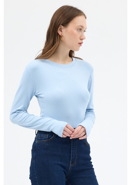 Mavi Premium/Viskoz Yumuşak Kumaşlı Parmak Geçmeli Crop Bluz 8162A modelleri