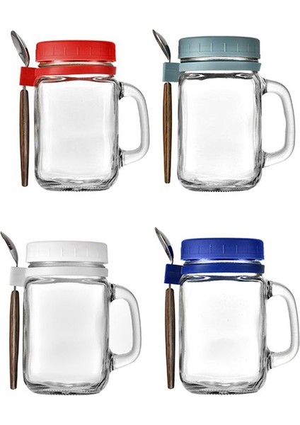 Gecelik Yulaf Kavanozu Kapak ve Kaşık Süt Meyve Salatası Salatası Gıda Depolama Konteyneri Yoğurt Gece Yulaf Konteyneri (Yurt Dışından)