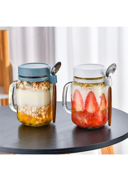 Gecelik Yulaf Kavanozu Kapak ve Kaşık Süt Meyve Salatası Salatası Gıda Depolama Konteyneri Yoğurt Gece Yulaf Konteyneri (Yurt Dışından) fırsatları