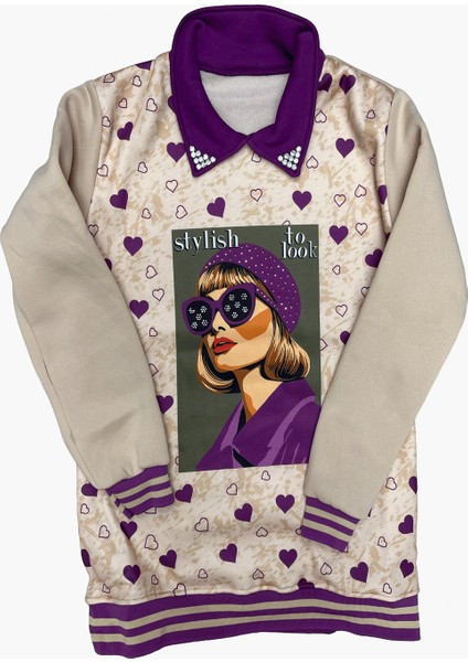 Kız Çocuk Görsel Baskılı Yaka Taşlı 3 Iplik Alt Üst Takım 12321 modelleri