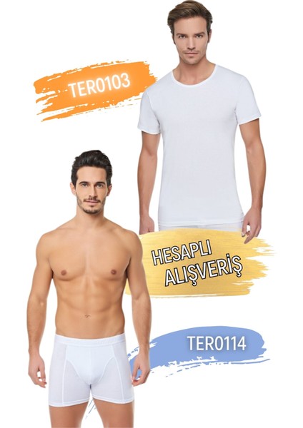 Erkek Penye Bisiklet Yaka Atlet ve Likralı Boxer Takım 6'lı Set (12 Parça) TER0103 - TER0114