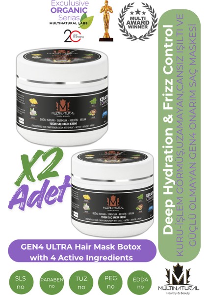 2`li Set Yıpranmış Saçlar için Yoğun Bakım Multi-Repair Yıpranma Karşıtı Uzatma ,Işıltı,Güç ve Canlılık Hissi Saç Maskesi 4 Güçlü Etki 2x 300 ml