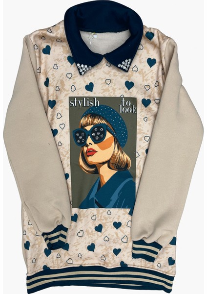 Kız Çocuk Görsel Baskılı Yaka Taşlı 3 Iplik Alt Üst Takım 12321 modelleri