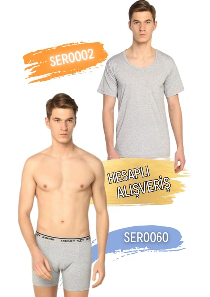 Erkek Yuvarlak Yaka Penye Atlet ve Boxer Şort Takım 6'lı Set (12 Parça) SER0002 - SER0060