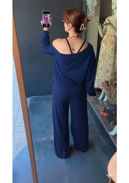 Kadın Uzun Kollu Tek Omuzdan Açık Viskon Iki Iplik Bluz ve Pantolon Ikili Takım modelleri