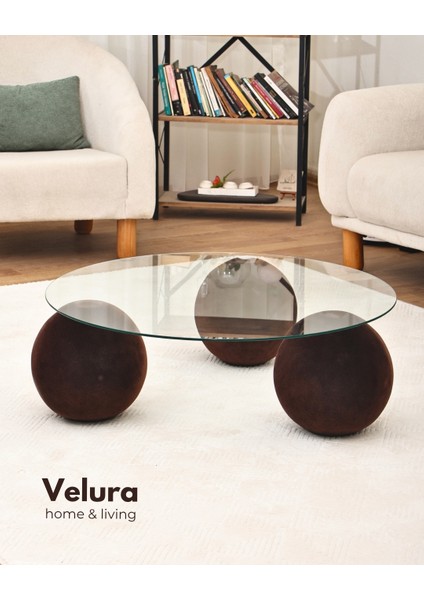 Modern Orta Sehpa & Küre Sehpa & Top Sehpa & Şeffaf Yuvarlak Cam & Flok (Kadifemsi Top Sehpa)