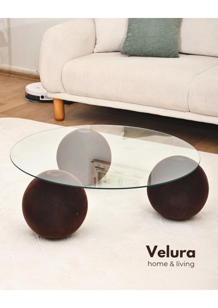 Modern Orta Sehpa & Küre Sehpa & Top Sehpa & Şeffaf Yuvarlak Cam & Flok (Kadifemsi Top Sehpa) fırsatları