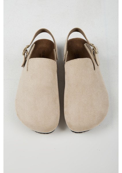 Lapaz Kadın Vegan Deri Tokalı Bej Sabo Terlik