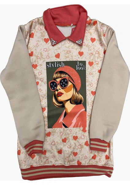 Kız Çocuk Görsel Baskılı Yaka Taşlı 3 Iplik Alt Üst Takım 12321 modelleri