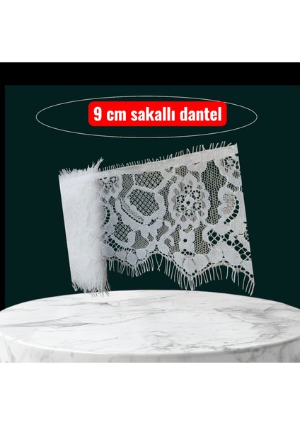 Sakallı Dantel (Kod A197) Eni 9 cm Boy 1 Adet 3 Metre Beyaz