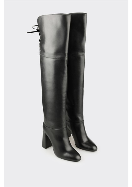 Siyah Deri Kadın Yüksek Topuk Çizme fiyatları