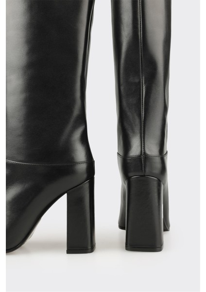 Siyah Deri Kadın Yüksek Topuk Çizme fırsatları