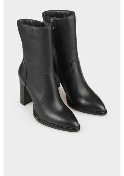 Siyah Deri Kadın Yüksek Topuk Bot fiyatları
